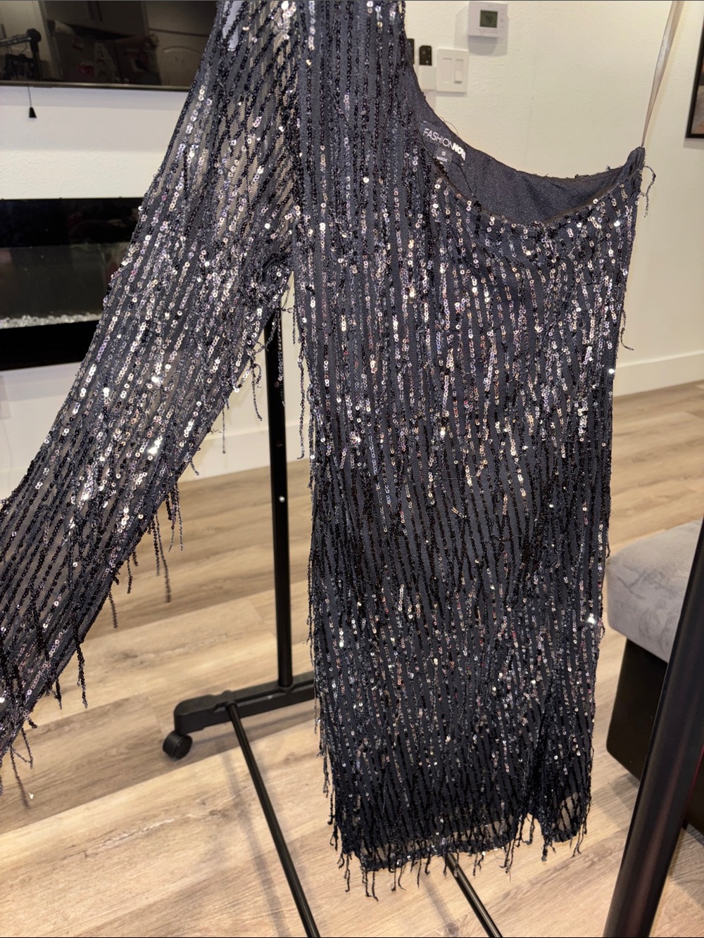 Fashion Nova Black Sequin Fringe mini Dress